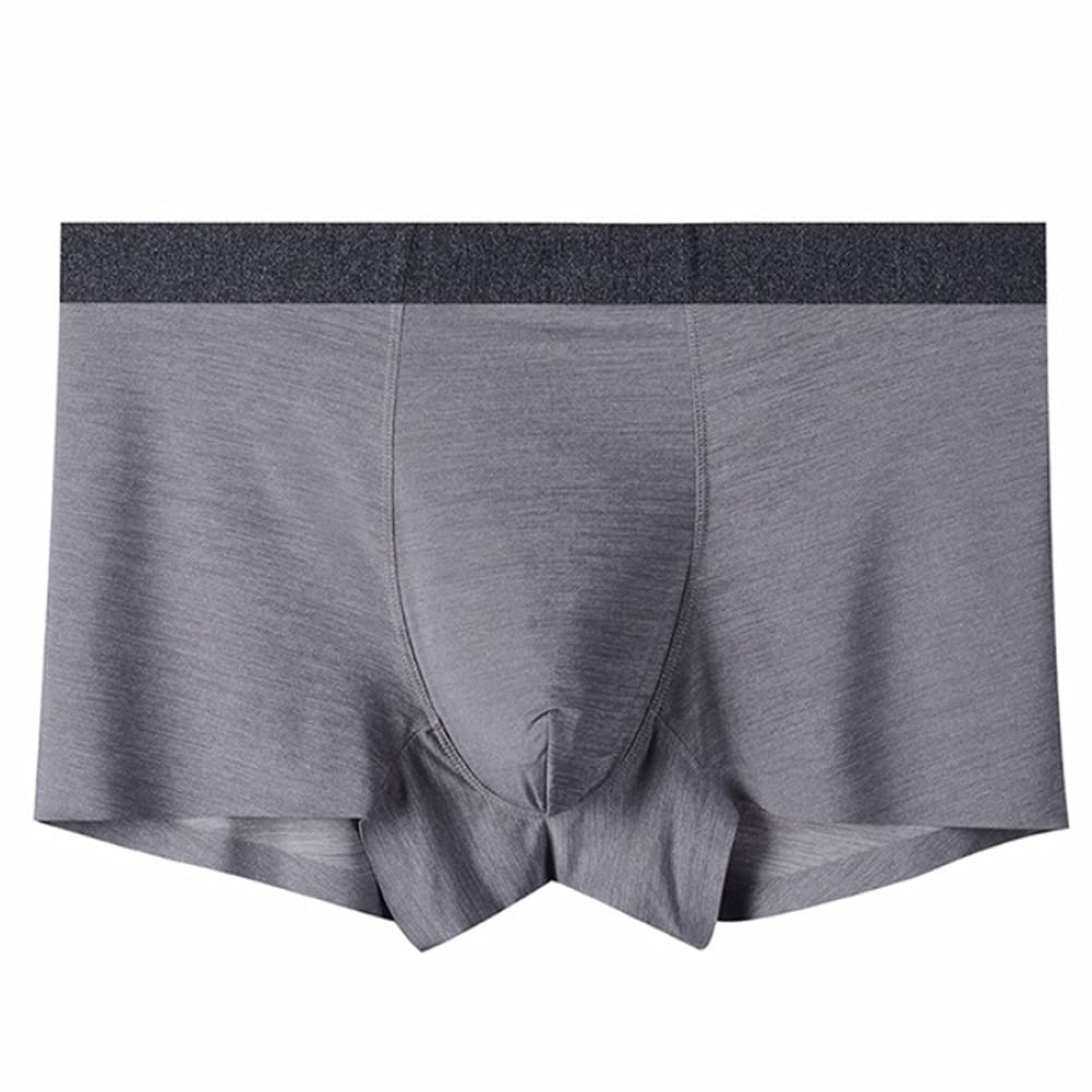 JSEIAJB New Man Ice Silk Breathable Quick Dry Solid Middle Waist Seamless Boxers High Gray XXXL code