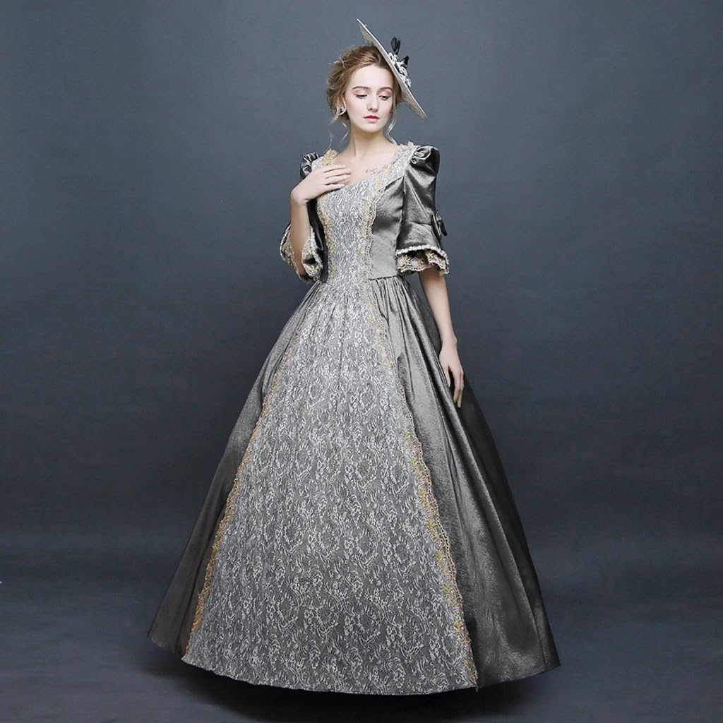 Robe pour femme - Style uni - Manches trompettes - Longue robe de princesse pour occasions festives, bals historiques au design victorien avec tissu de qualité supérieure