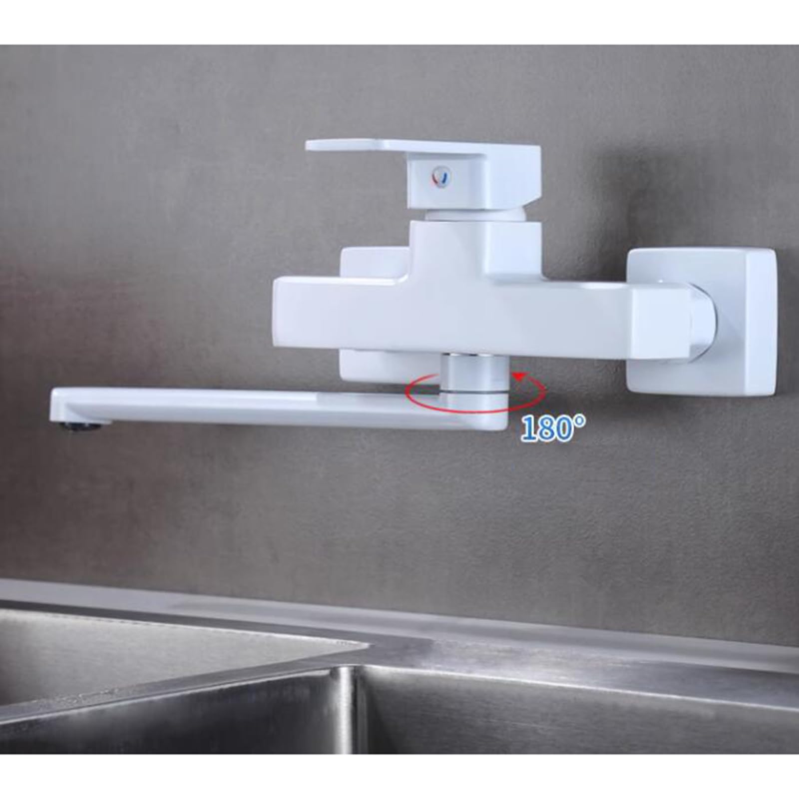 montado, Grifo del Fregadero Latón Mango Giratorio frío y Caliente Grifos de Cocina de Montaje en Pared de un Solo Orificio 20 cm (25 cm)