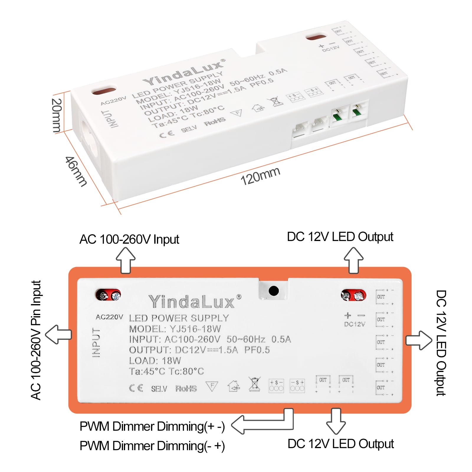 thumbnail: LED-transformator 60W 12V 5A – Voeding Voor LED-verlichting Zoals MR16, G4, Lichtstrips