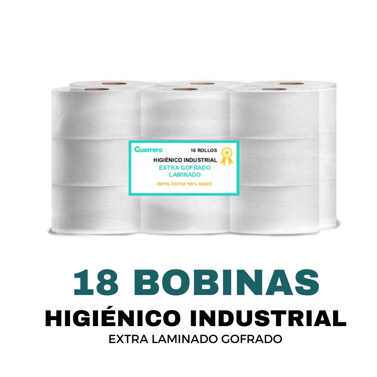 Papel Higiénico Industrial Pasta Laminado - 18 Rollos de Papel WC Laminado 2 Capas - Papel de Baño con 390 servicios y 120m por Rollo