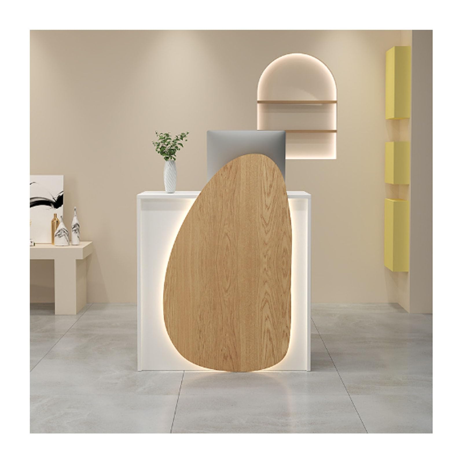 Moderner kleiner Empfangstisch mit abschließbarer Schublade, einfacher Kassenpult für Salon, Lobby und Geschäft, stilvolles Holzdesign, 60 cm Kassierschrank