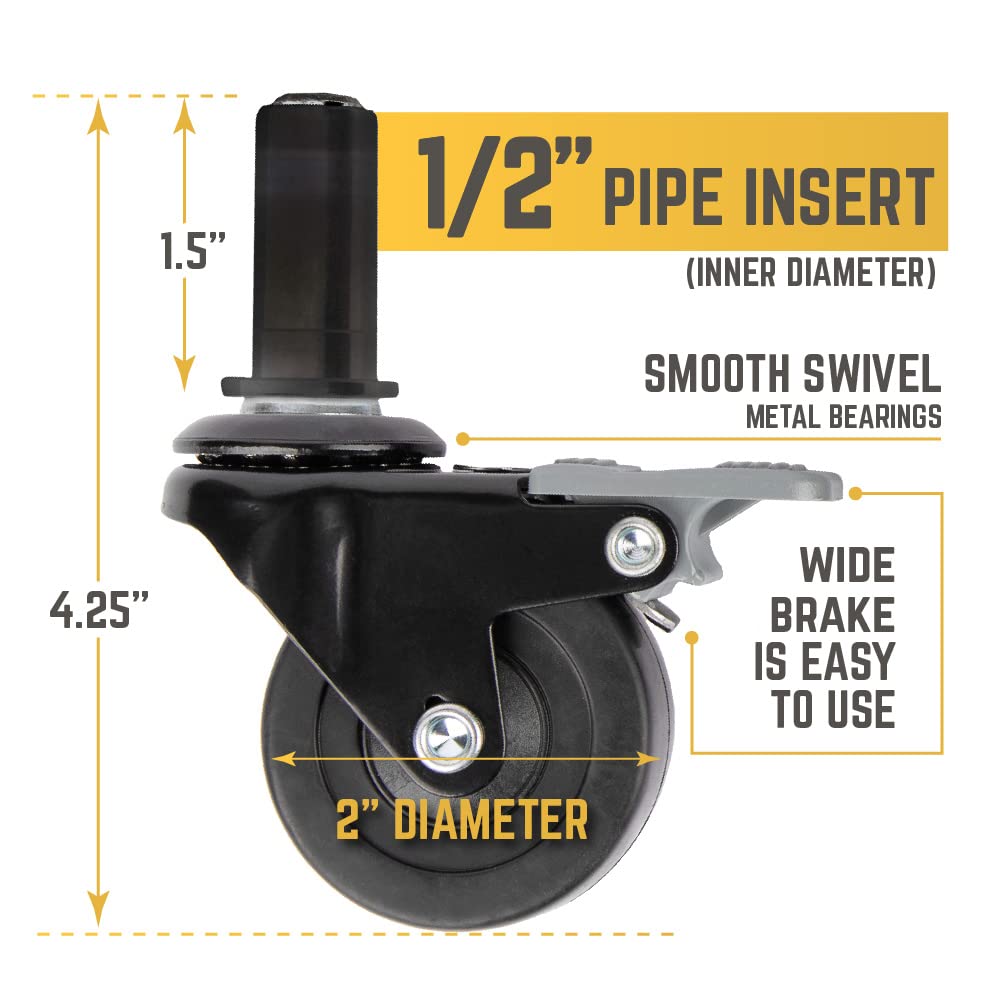 Buy PIPE DECOR Swivel Caster Wheels for ½” Pipe (4Pack), Casters for