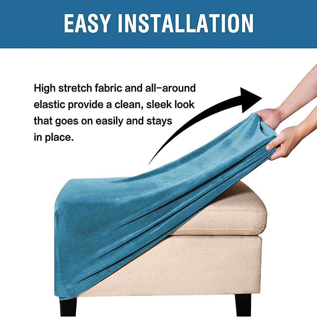 WJHDWYD Velluto Copri Pouf Rettangolare,Elasticizzato Copri Poggiapiedi Quadrato Pieghevole Morbido Copertura Dell'Ottomano Antiscivolo Lavabile Sofa Protettore Per Soggiorno(Blu-b,Grande