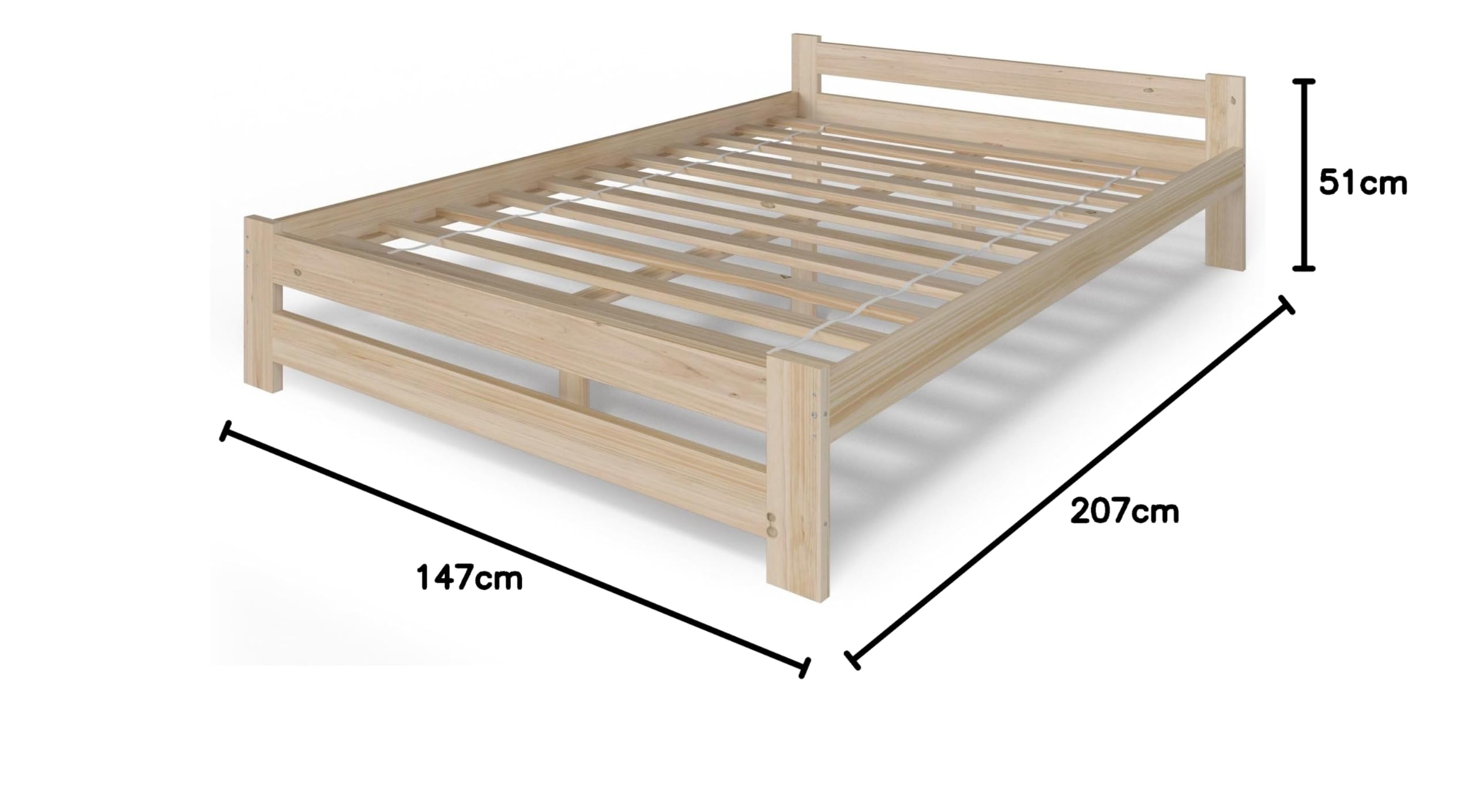 Home Collective Holzbett 140x200 cm mit Lattenrost Modern Bett Kiefer Massiv Bettgestell Doppelbett Massivholzbett Klassisch Komfortabel & Langlebig Skandinavisch Boho Landhaus Kopfteil flach Natur