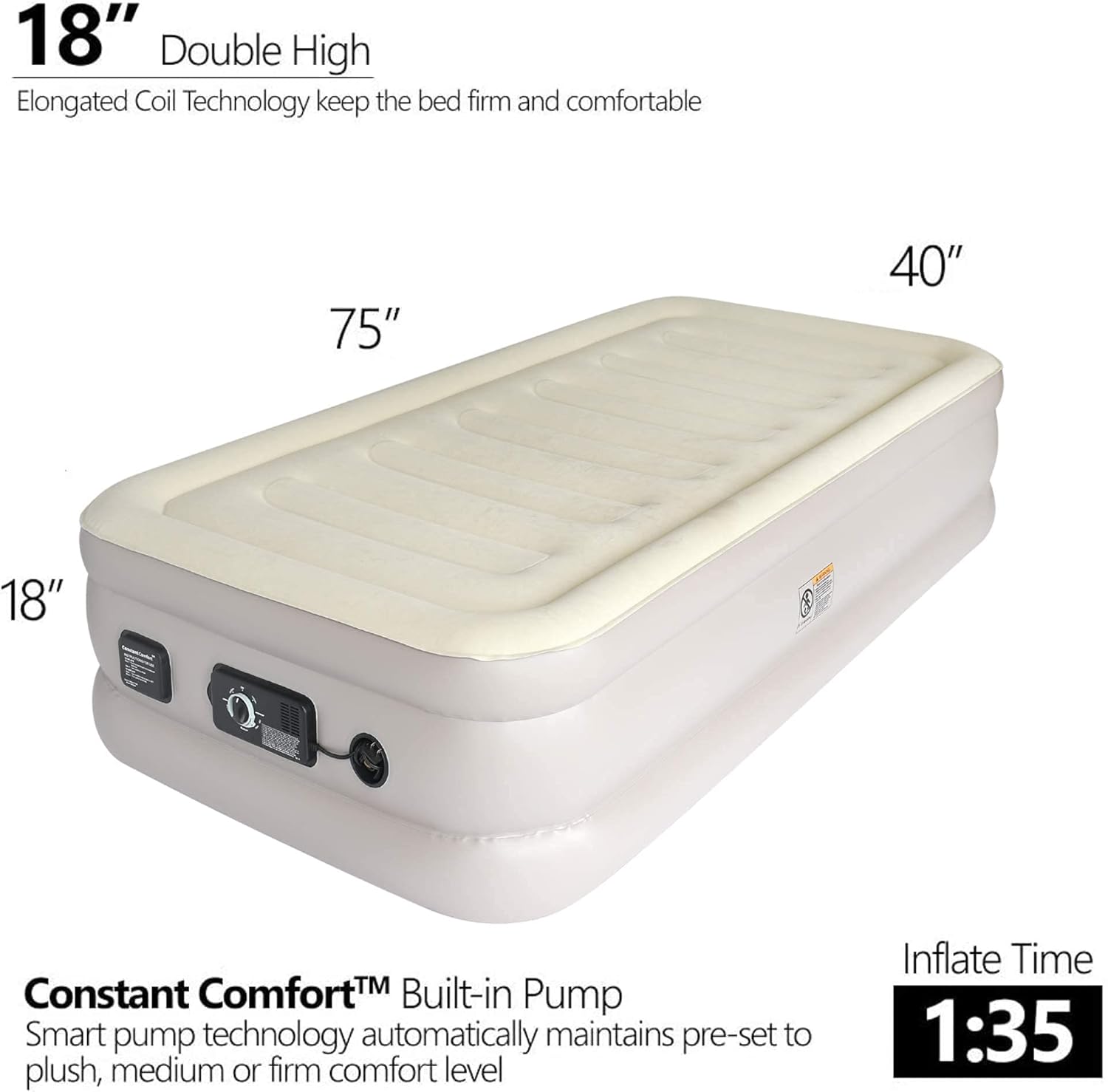 Simpli Comfy Bundle Inflatable Air Mattress 18" Raised Air Bed with ConstantComfort Dual Built-in Pump (Queen + Twin) 1-Year Manufacturer Guarantee