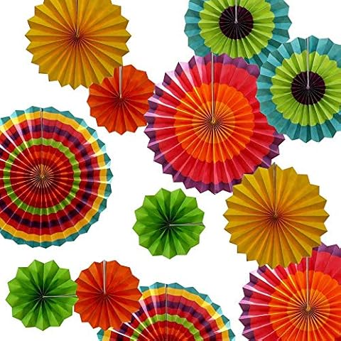 HOLA FIESTA | Paper Fans Flower for Celebration/Wedding/Birthday/Carnival/Welcome Party Decorations,Rainbow,Set of 12 Cover