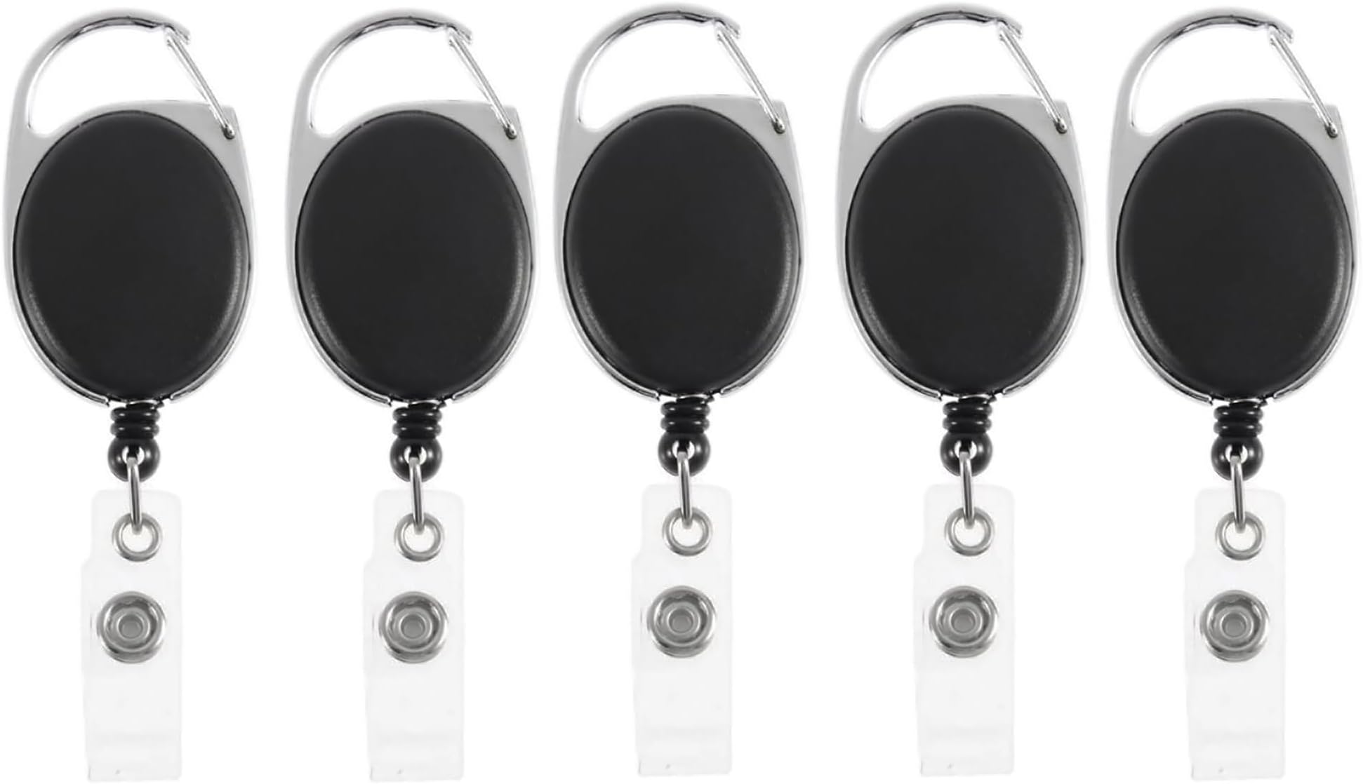 GLUN® Oval Round Reel ID Card Holder, ID Badge Reel Clip On Card Holders (5 Units, Black)