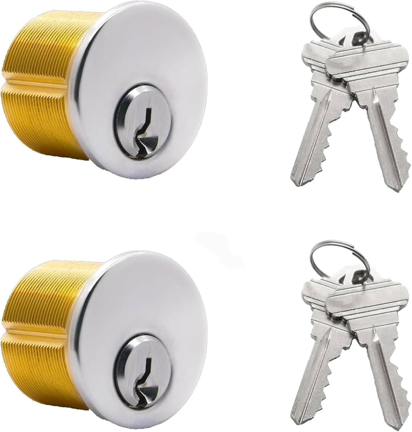 2 Pack Brass Mortise Cylinder Lock with SC Keyway, 1 Inch Length Keyed Standard SC1 Keyway, Standard Commercial Door Replacement Lock Mortise Cylinder for Home Aluminum Door