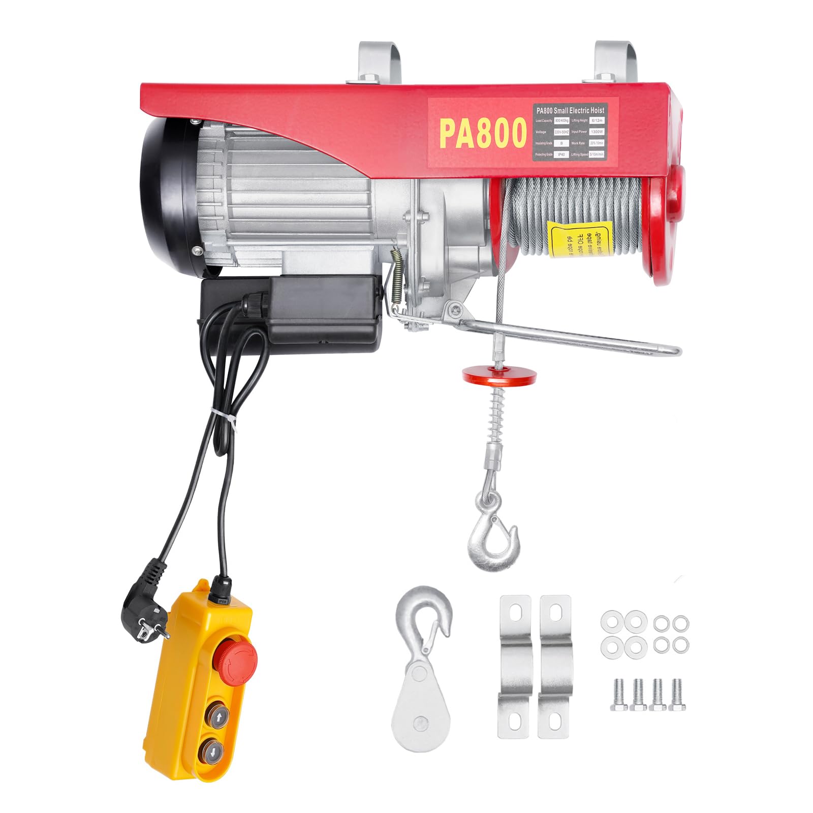 JINPRDAMZ Verricello elettrico, 800 kg, 220 V, verricello elettrico, corda singola 12 metri, 400 kg, doppia fune 6 metri, 800 kg, verricello elettrico con interruttore di emergenza
