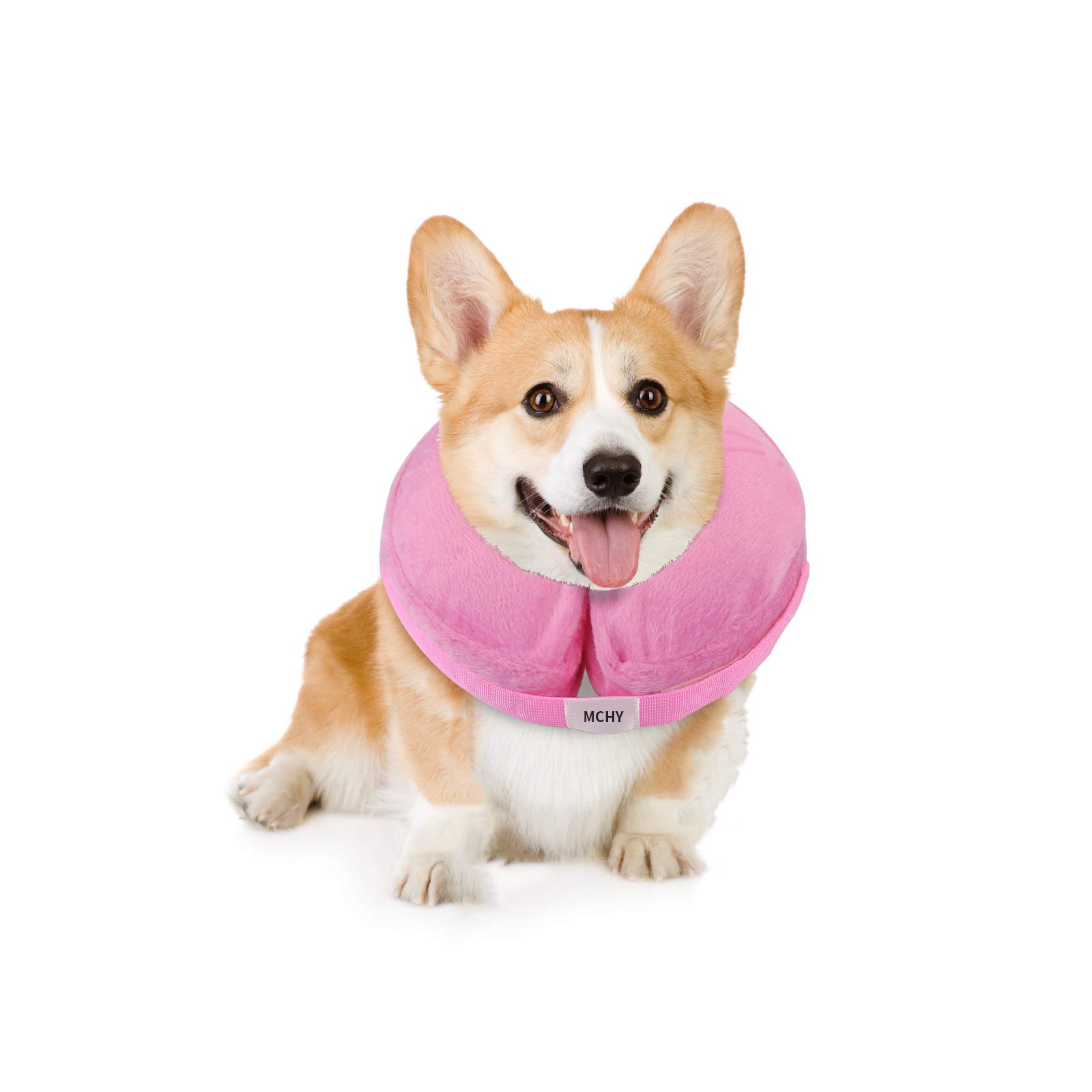 MCHY Inflatable Dog Cone,Adjustable Recovery Collar for Dogs After Surgery,Prevent from Biting & Scratching,Not Block Vision (Pink, M-Neck 10''- 14'')