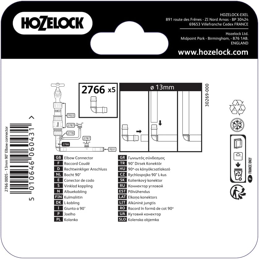 HOZELOCK 90° Elbow Connector for 13mm Hose Irrigation Garden Outdoor