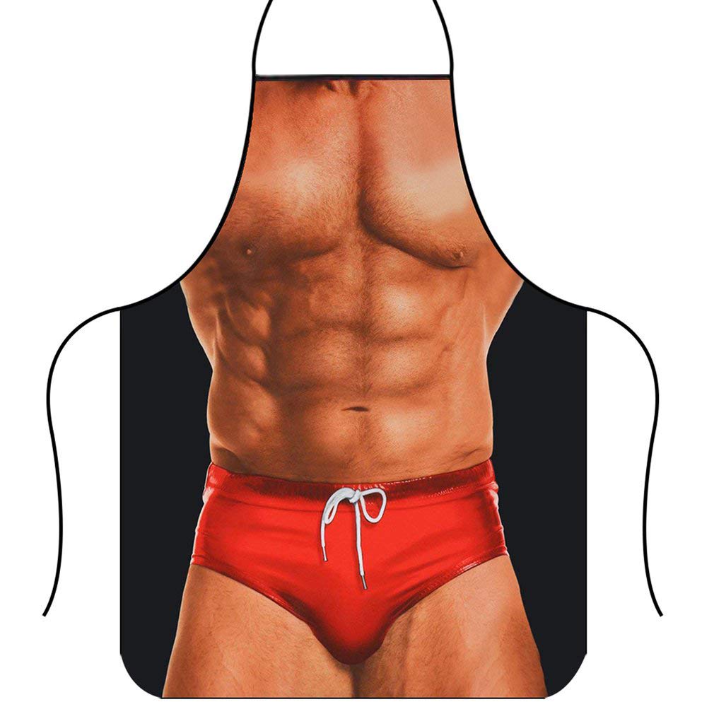Yuknees - Delantal de cocina, diseño de hombre muscular, delantal sexy y divertido, delantales para barbacoas, para novios, regalos divertidos, fiestas, cocina, regalo
