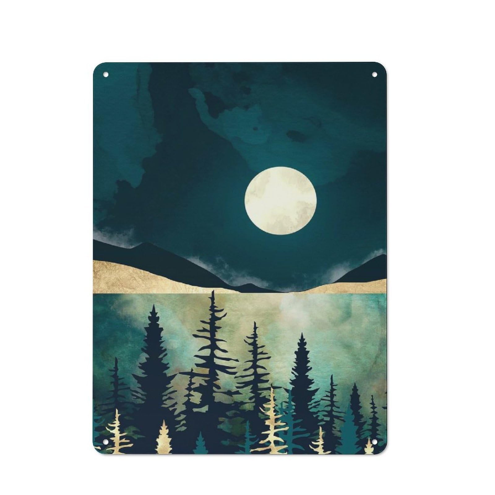 Junmoney Style-2 Metal Sign 40X30cm With Forest Moon For Workshop Wall, Vintage Decor, For Vintage Wall Decor Fans, For Metal Sign Collectors