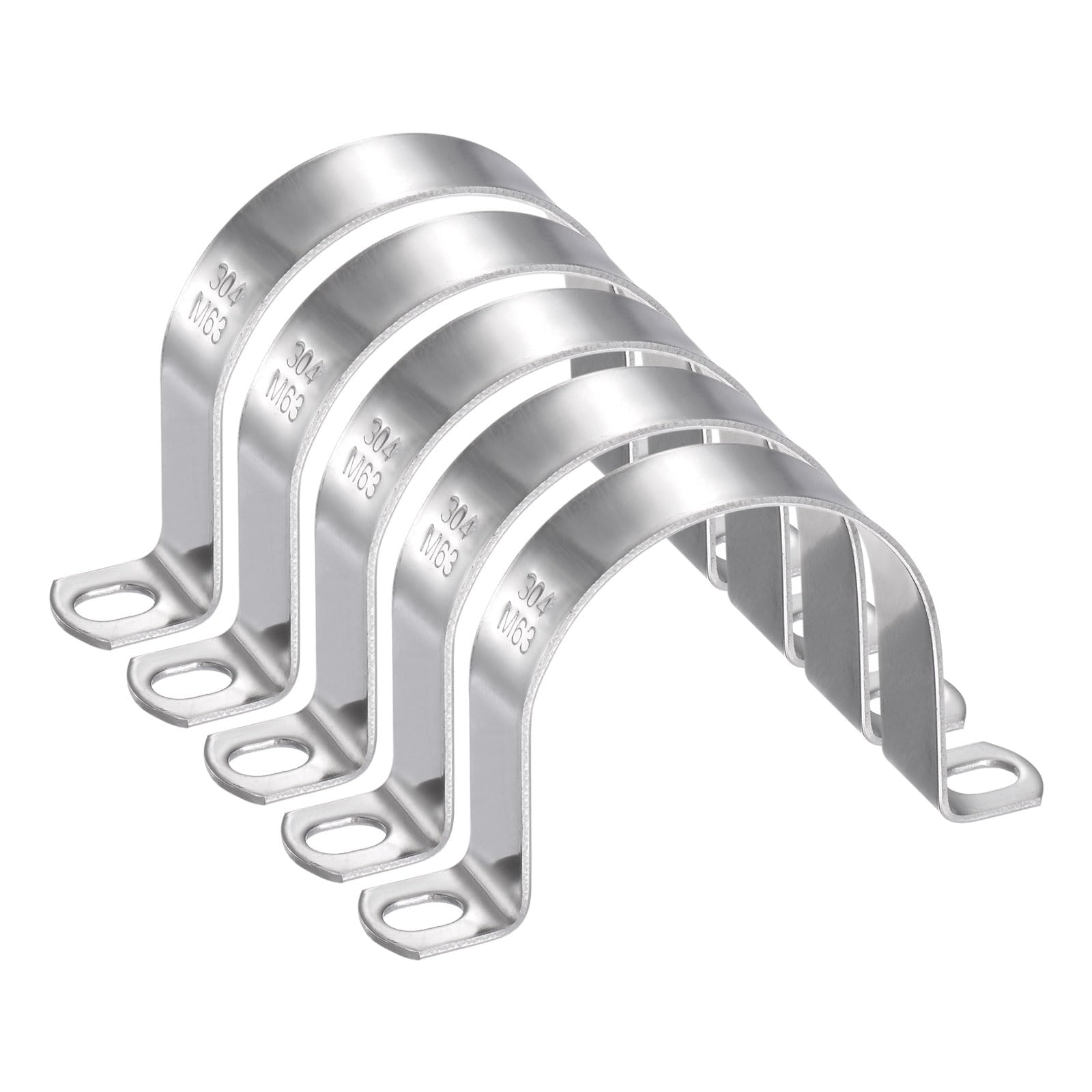 sourcing map 5pcs 2 1/2 Inch 63mm Conduit Clamps, M63 U Tube Pipe Clamp, Stainless Steel Rigid Pipe Strap, U Shaped Bracket with Two Hole for Pipe Tube Hose Wire Cord,Thick