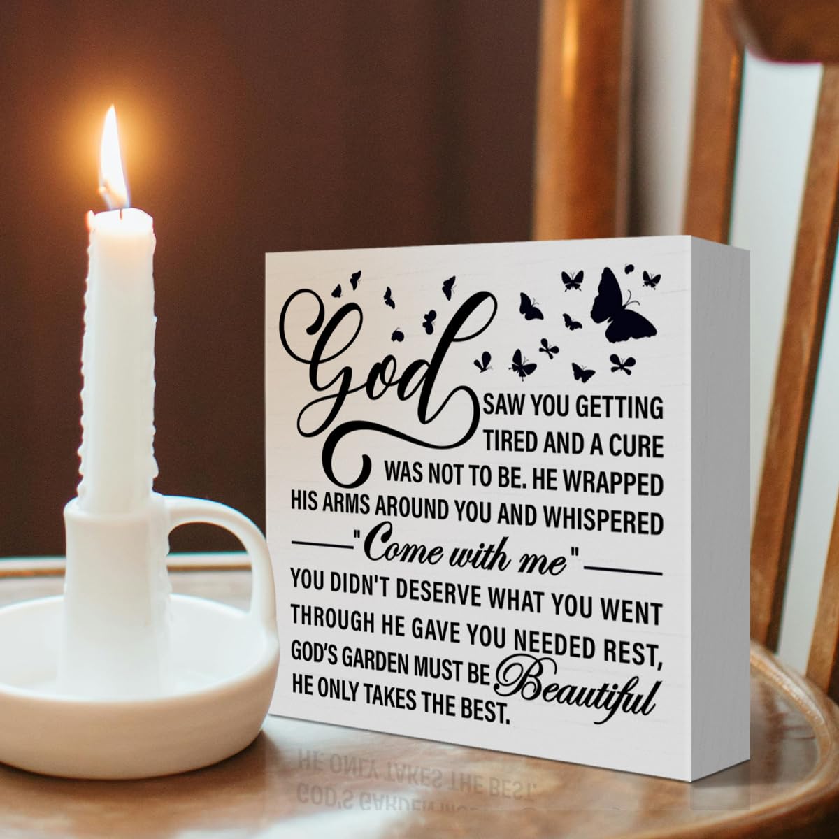 Memorial Sympathy Wooden Sign – 'As I Sit In Heaven' Bereavement Gift, 5x5 Inches, For Loss Of Loved One