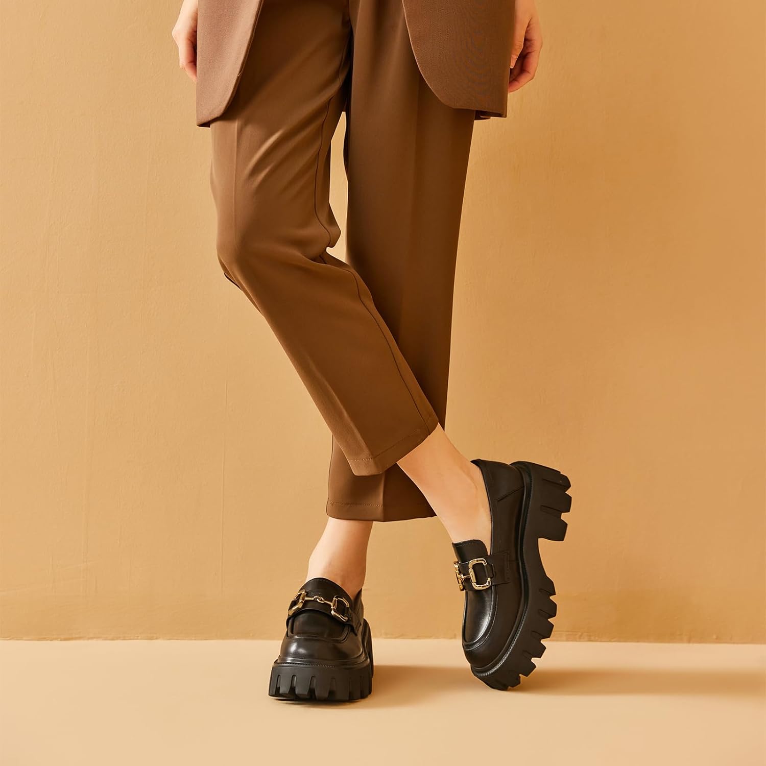 BEAU TODAY Chunky Loafers Women,Platform Loafers for Women,Lug Sole Slip On Leather Classic Penny Shoes,Comfortable Office Work Business Casual Dress Shoes - Image 2