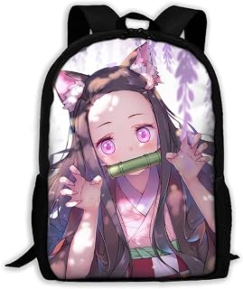 Anime Cartoon Backpack 17 Inch Girls Backpack Elementary Middle School Laptop Backpack Bookbag for Travel Hiking (A)