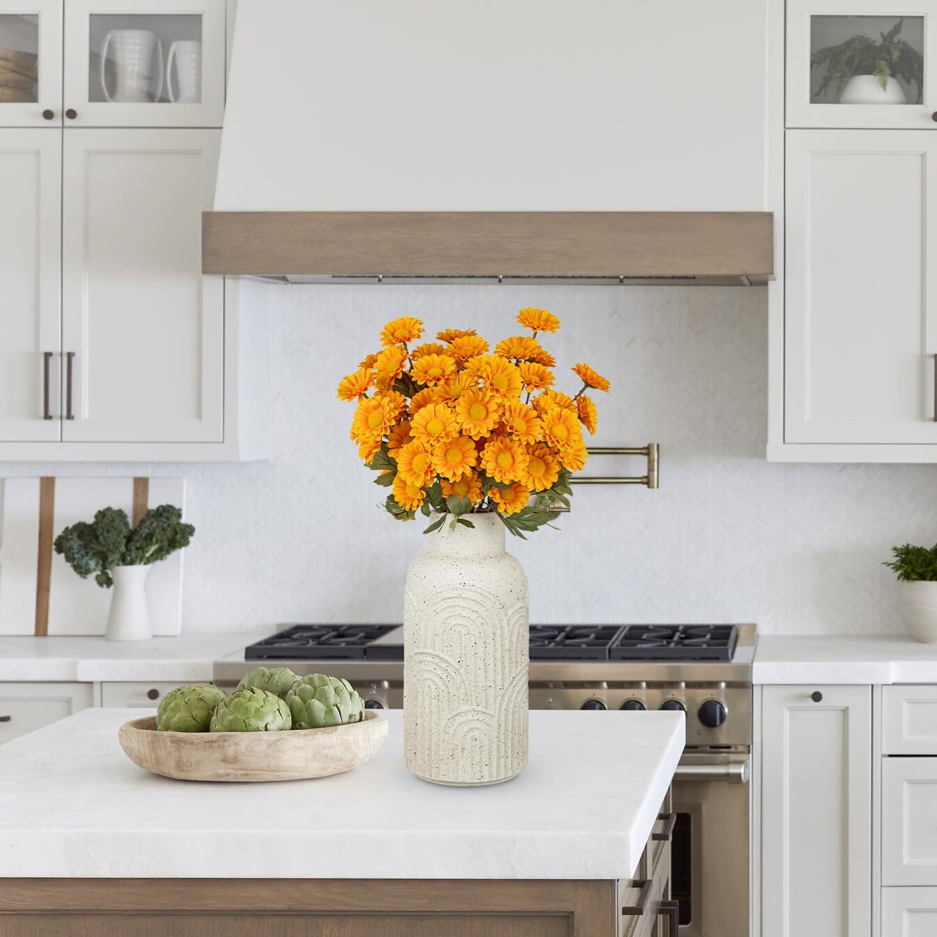 White Ceramic Vase Flower Vase, 12 Inch Big Textured White Ceramic Vase Vintage Rustic Farmhouse Vase for Pampas Grass Home Living Room Dining Table Office Shelf Mantle Decor