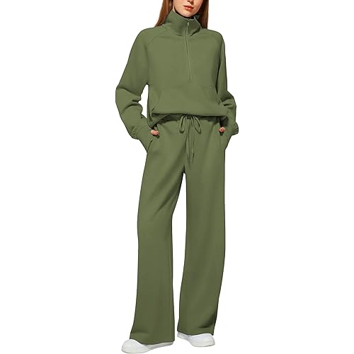 Casly Lamiit Women's 2 Piece Outfits Lounge Set 2025 Oversized Half Zip Sweatshirt Wide Leg Sweatpant Set Sweatsuit Tracksuit