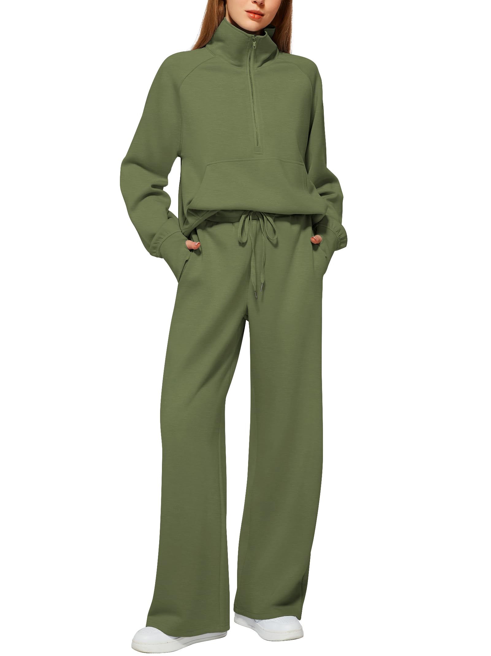 Casly Lamiit Women's 2 Piece Outfits Lounge Set 2025 Oversized Half Zip Sweatshirt Wide Leg Sweatpant Set Sweatsuit Tracksuit