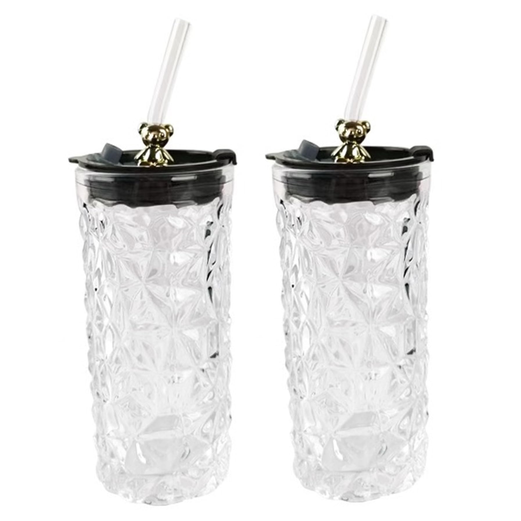 Tasse en verre au design diamant élégant | Set de 2 gobelets chic 13,5 oz