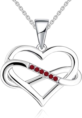 JO WISDOM Collar de corazón infinito para mujer, collar con colgante de plata de ley 925 con piedra natal de circonita cúbica AAA