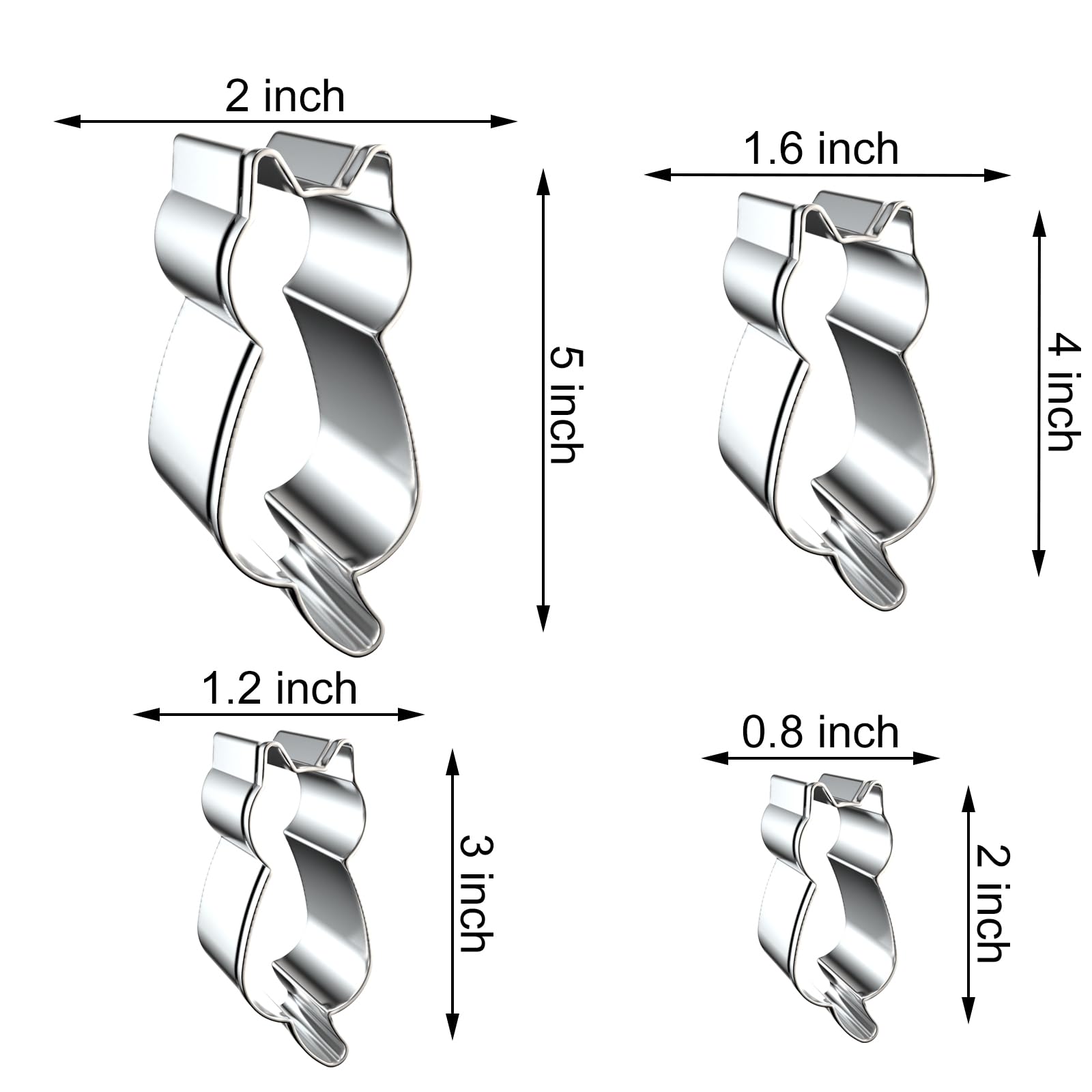 Ausstechformen-Set mit Katzen-Motiv, 12,7 cm, 10,2 cm, 7,6 cm, 5,1 cm, 4 Stück, aus Edelstahl
