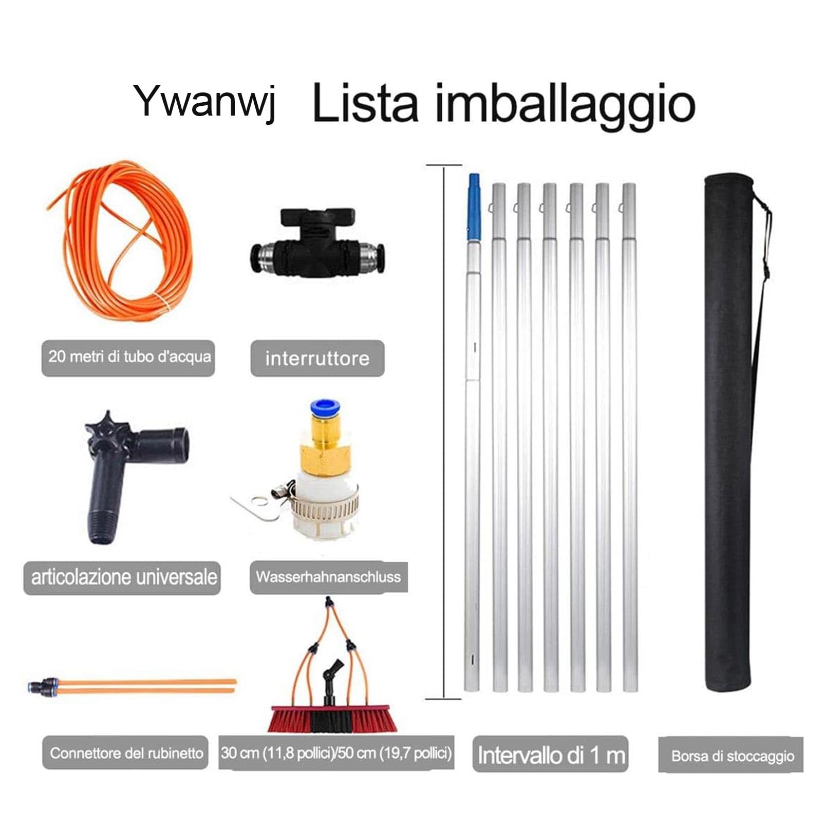 15m Strumento per la pulizia del pannello solare, asta di pulizia con spazzola, telescopica, lavaggio a spruzzo d'acqua, kit spazzola prolungata per pannelli solari fotovoltaici, tetti serre