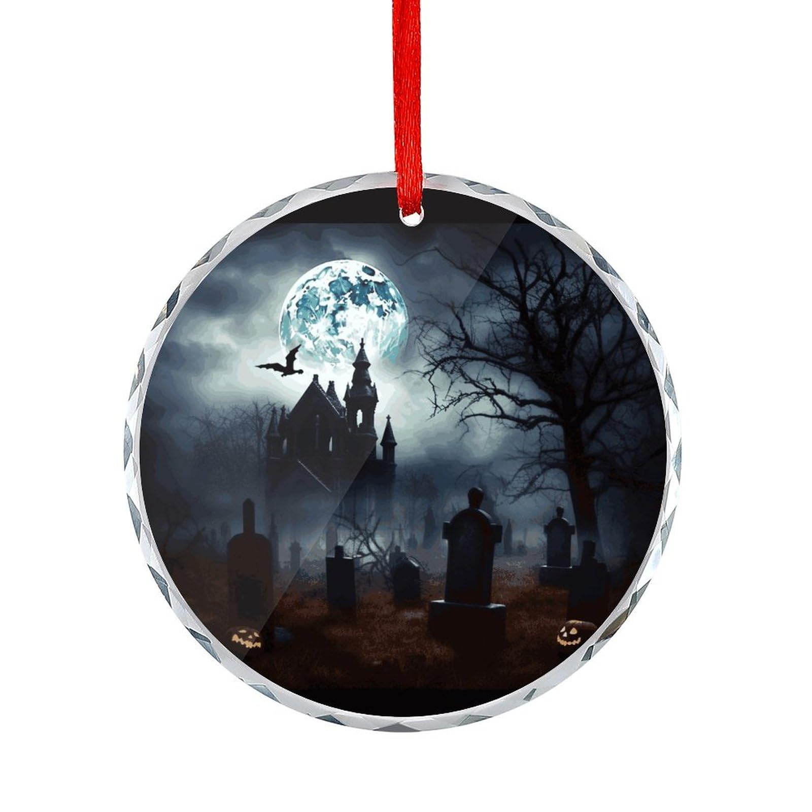 Btcowzrv Style Gothic Happy Halloween Round Ornament Hanging Pendant Decor