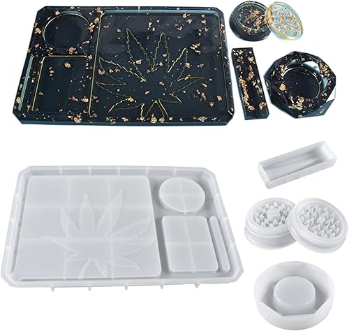 Moldes de silicona de 5 piezas  Cenicero grande y molinillo de resina con picos y almacenamiento eficientes