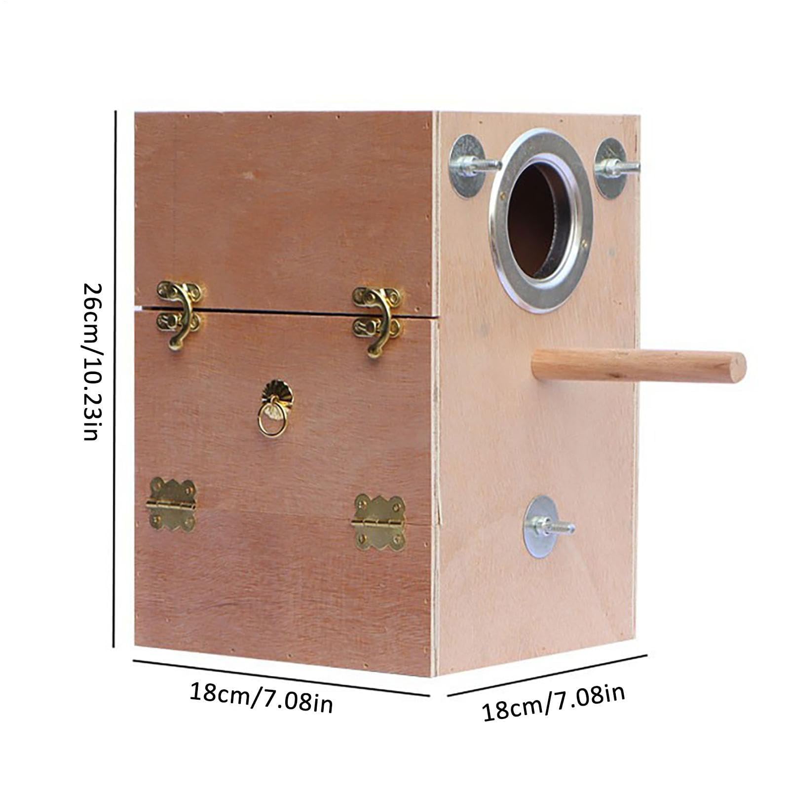 Caja nido para periquitos, caja de cría de aves de madera natural con perca, ideal para tortolitos, cacatúas, palomas y loros