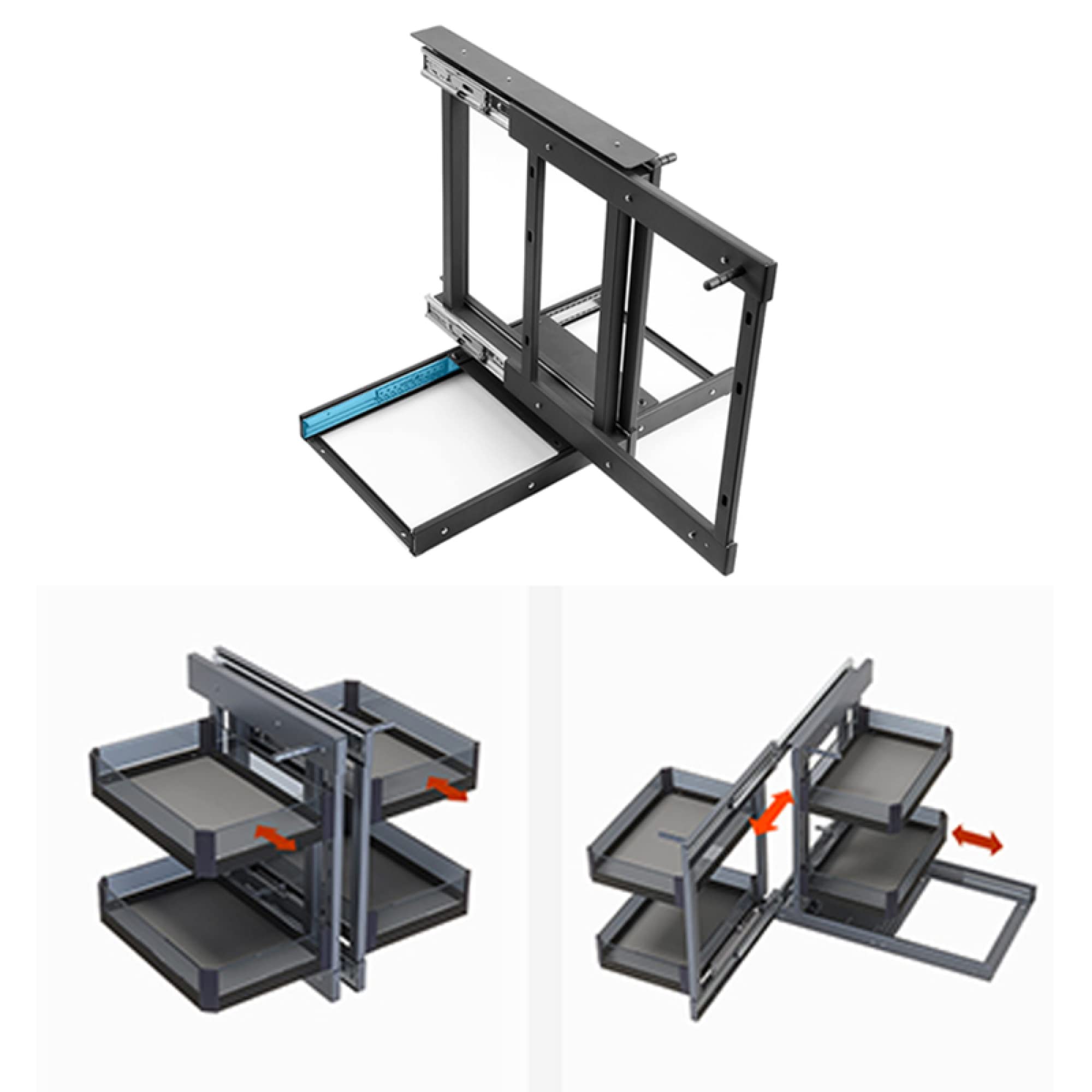 Organisateur d'armoire de Cuisine d'angle Mort à 2 Niveaux - Panier à tiroir extractible en Alliage d'aluminium avec Guide d'amortissement - pour Panier sous évier de Cuisine