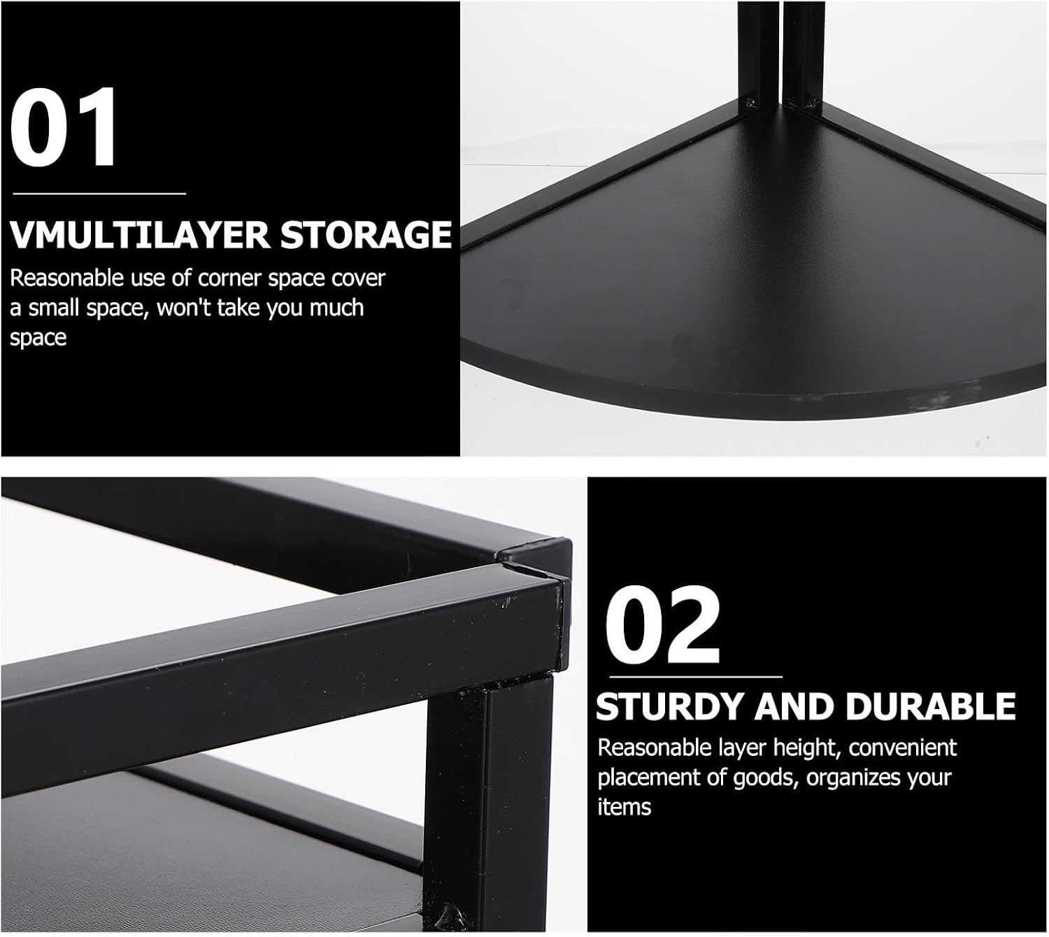 POPETPOP Double Layers Corner Shelf Kitchen Storage Rack with Wood and Iron Construction, Easy Installation Organizes Items for Kitchen and Home Decoration