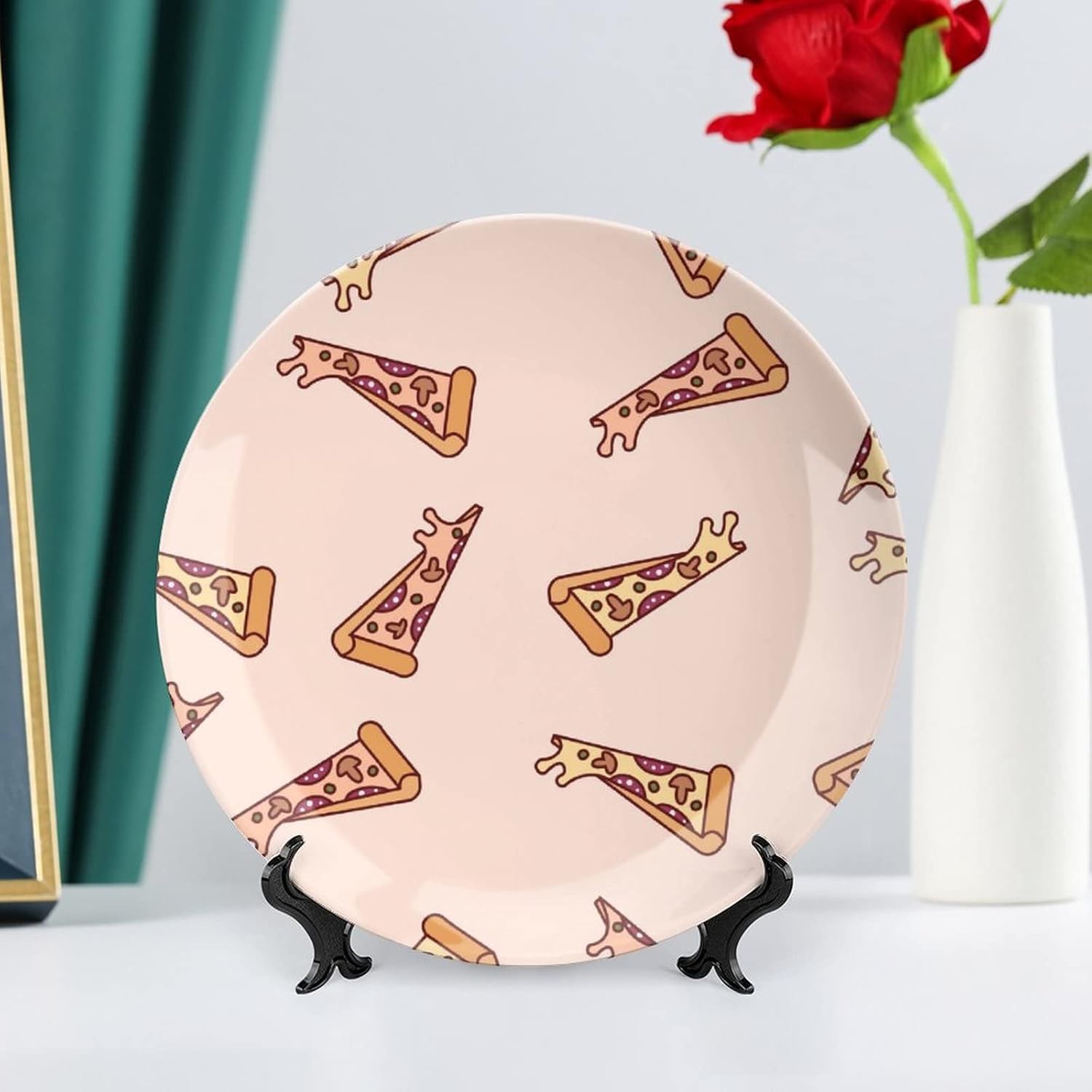 ピザパターン スタンド付きボーンチャイナプレート飾り皿ホームウォブルプレート