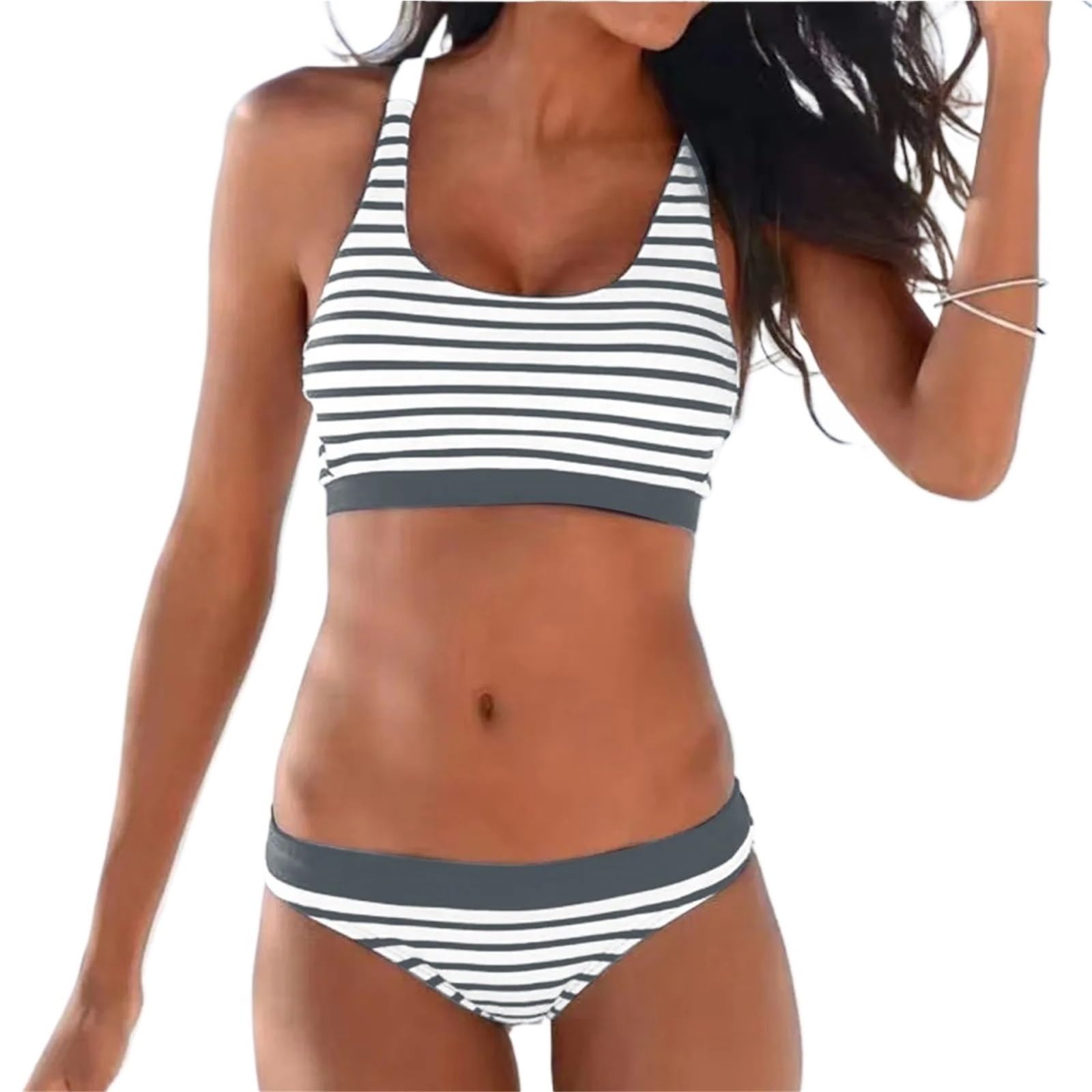 Costumi da Bagno Donna Bikini a Vita Bassa con Stampa a Righe Sexy Push Up Due Pezzi per Donna