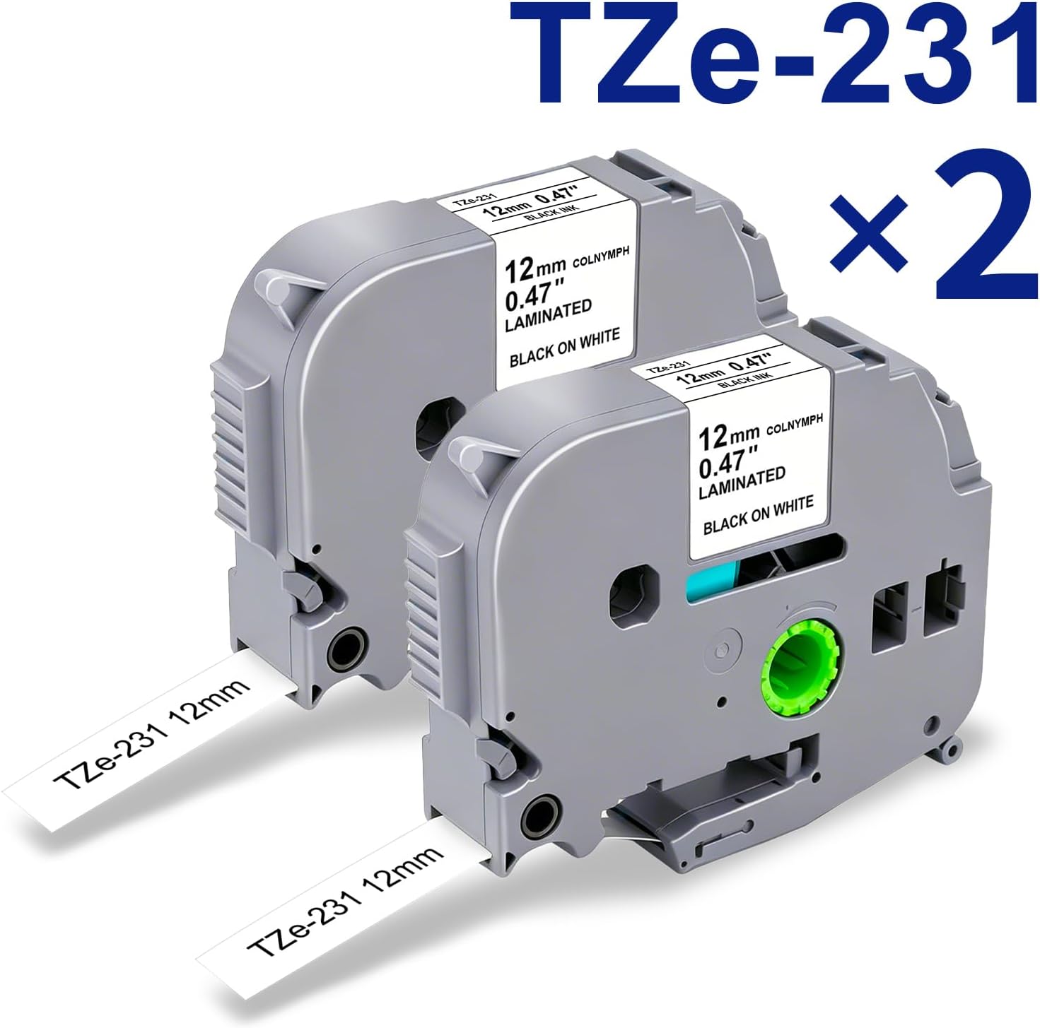 TZe-231 Label Maker Tape 12mm 0.47 Laminated Black on White Tape 1/2'' x 8m Compatible with Brother TZe-231 TZe231 TZ for P-Touch Label Tape PT-D220 PT-D210 PT-D200 D220 H110 D410 D400 Refills, 2 Pack