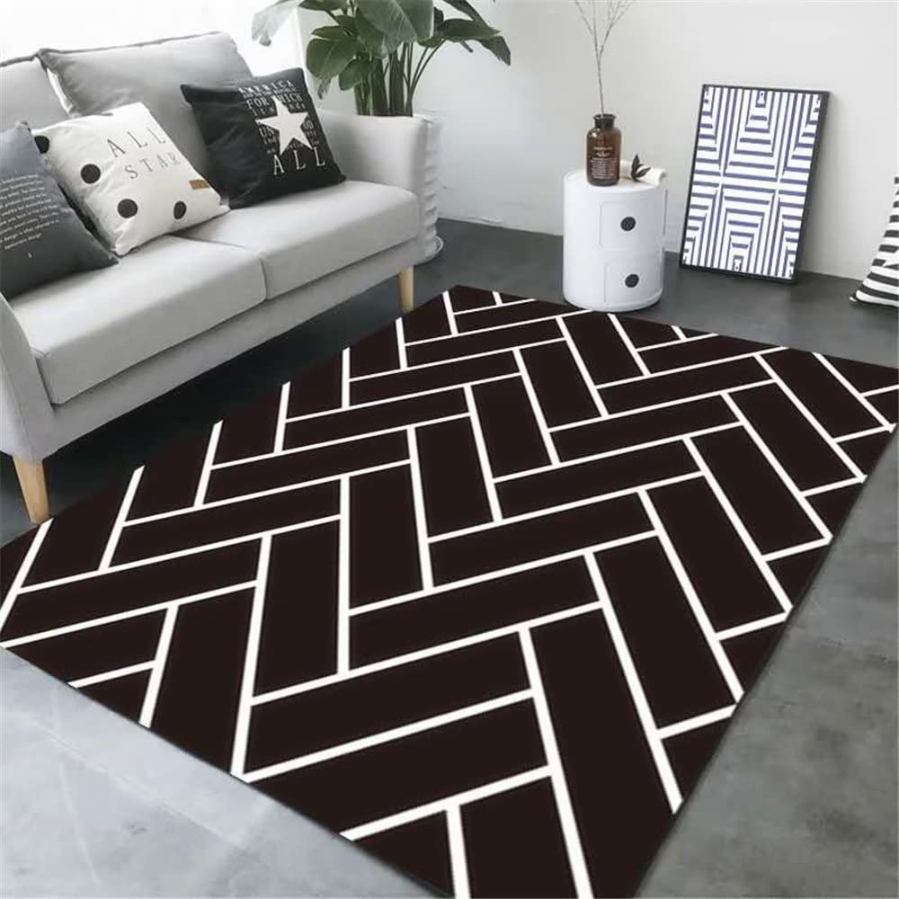 Chambre ado design moderne transformée par un grand tapis rectangulaire à rayures