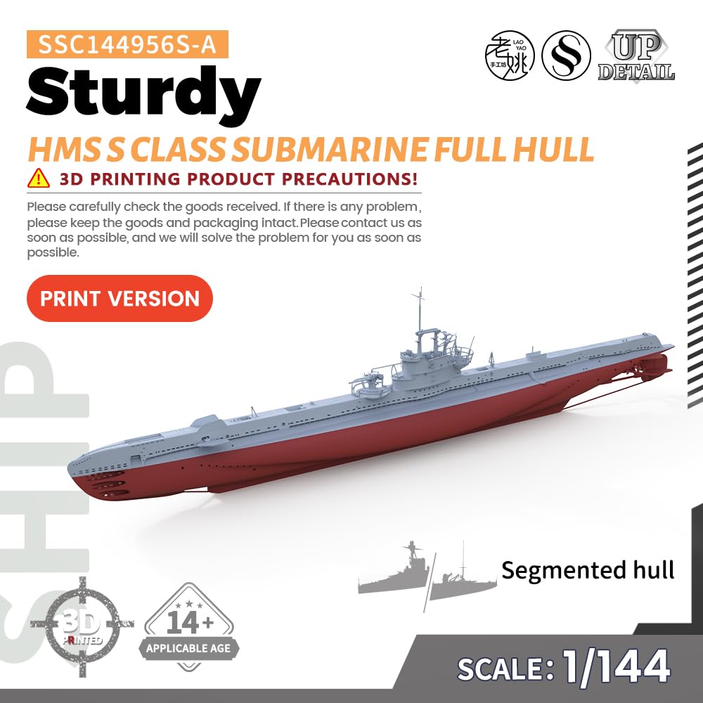 MRY-SFW SSC144956S-A 1/144 zestaw do budowy modelu wojskowego, łódź podwodna klasy HMS klasy S, stabilny pełny kadłub, segmentowy kadłub