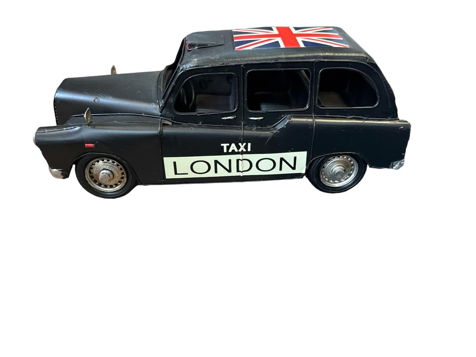 Tamersgifts Decorative London Black Taxi Model, 30.5 cm Metal Tin Collectible, Union Jack Design