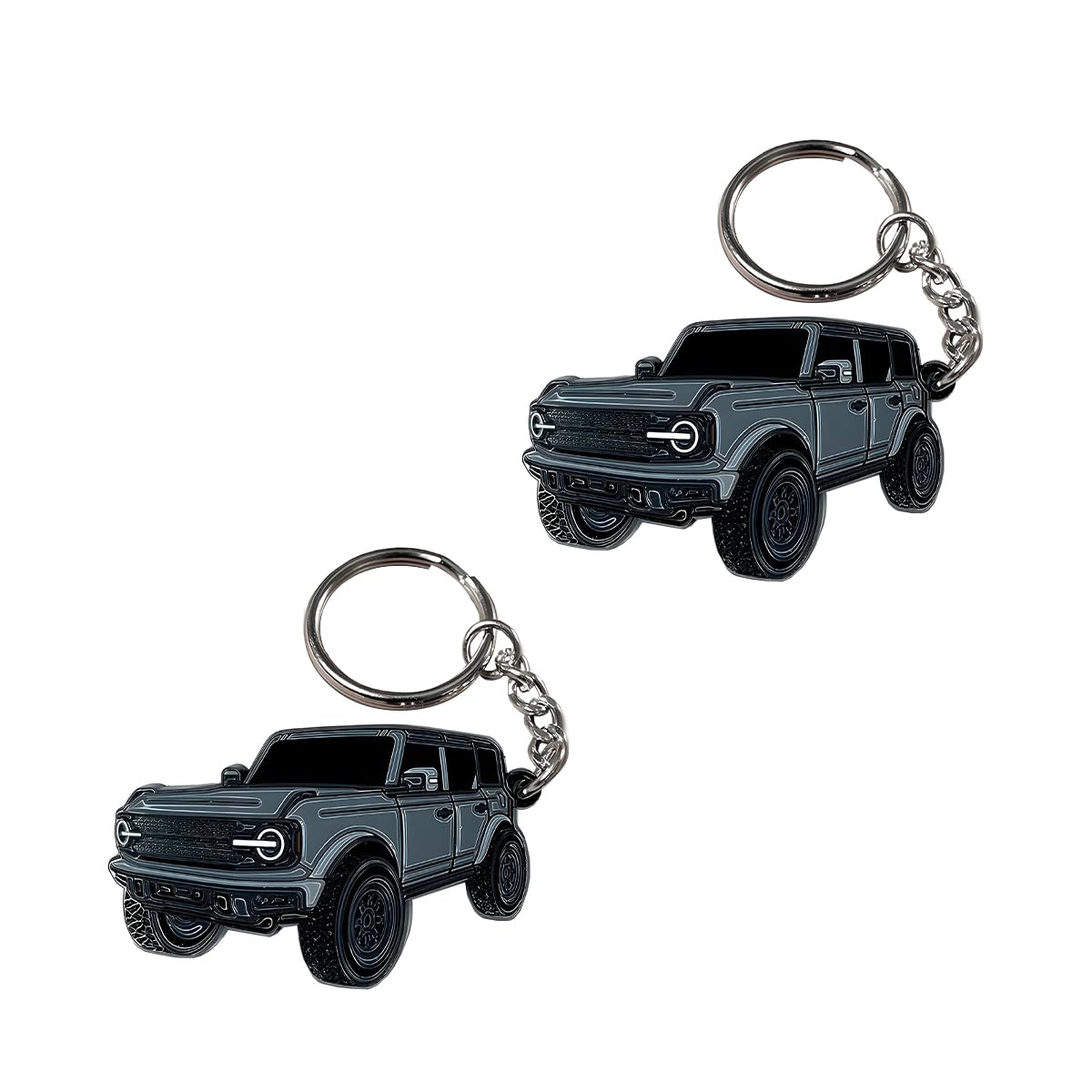 2PCS Bronco Car Keychain, Mini Cool Creative Metal Key Chain Fob Organizer, Automotive Key Holder, Universal Fit (Gray)