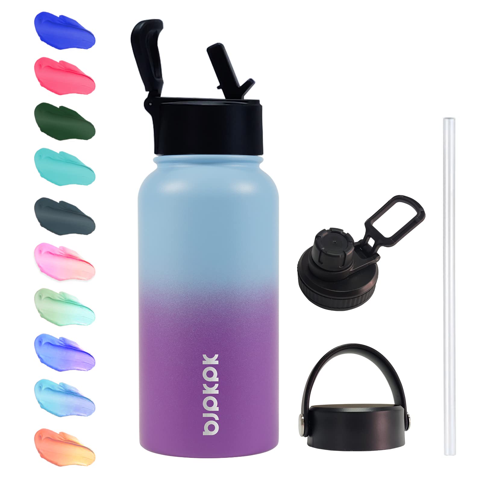 BJPKPK Insulated Water Bottles with Straw Lid, 27oz Stainless Steel Water Bottle with 3 Lids, Leak Proof BPA Free Metal Thermos Mug, Sports Water Bottle Keep Cold & Hot-Ocean Dream