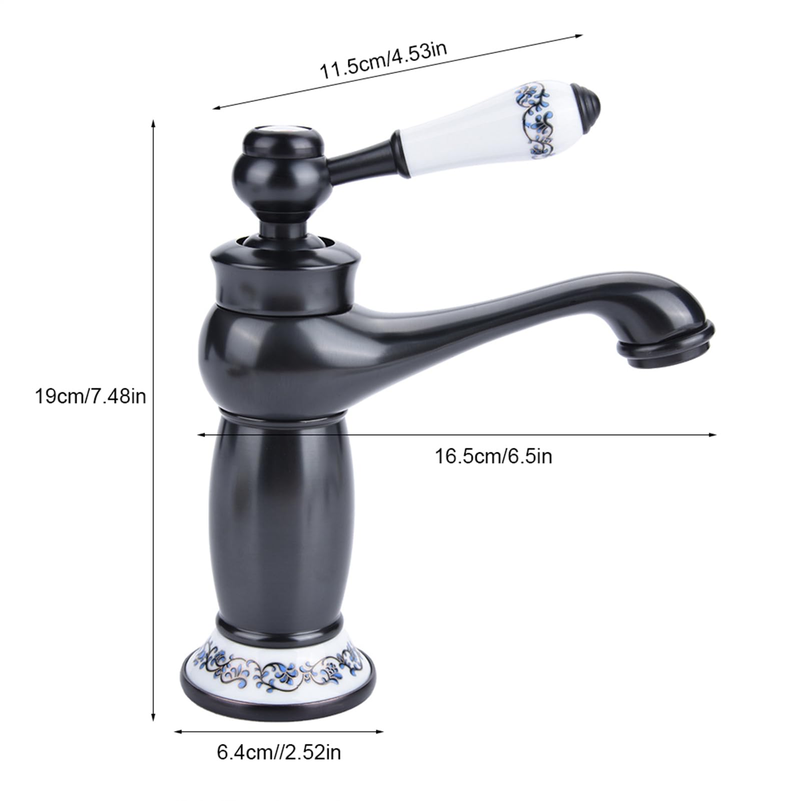 Yosoo Health Gear Bateria Jednouchwytowa, Kwiatowy Wzór, Mosiądz (BLACK) | Kran zimnej ciepłej wody do umywalki łazienkowej, typ podnoszenia