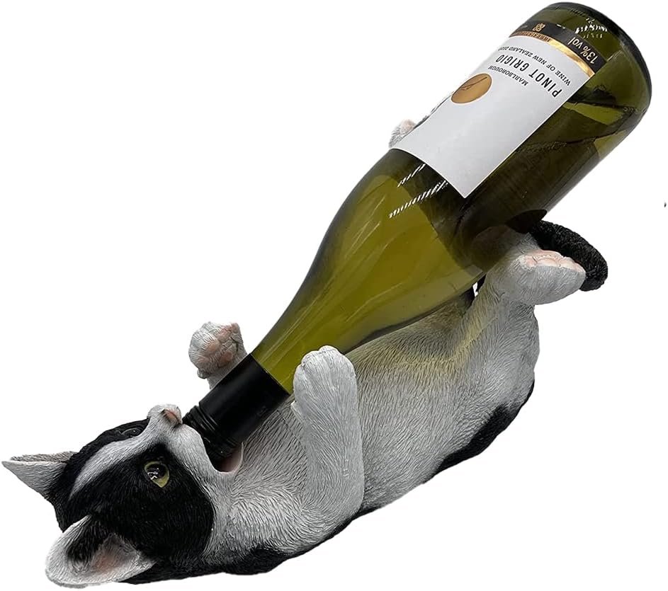 G&H Decor Adorable 32cm Black and White Cat Wine Bottle Holder Cat