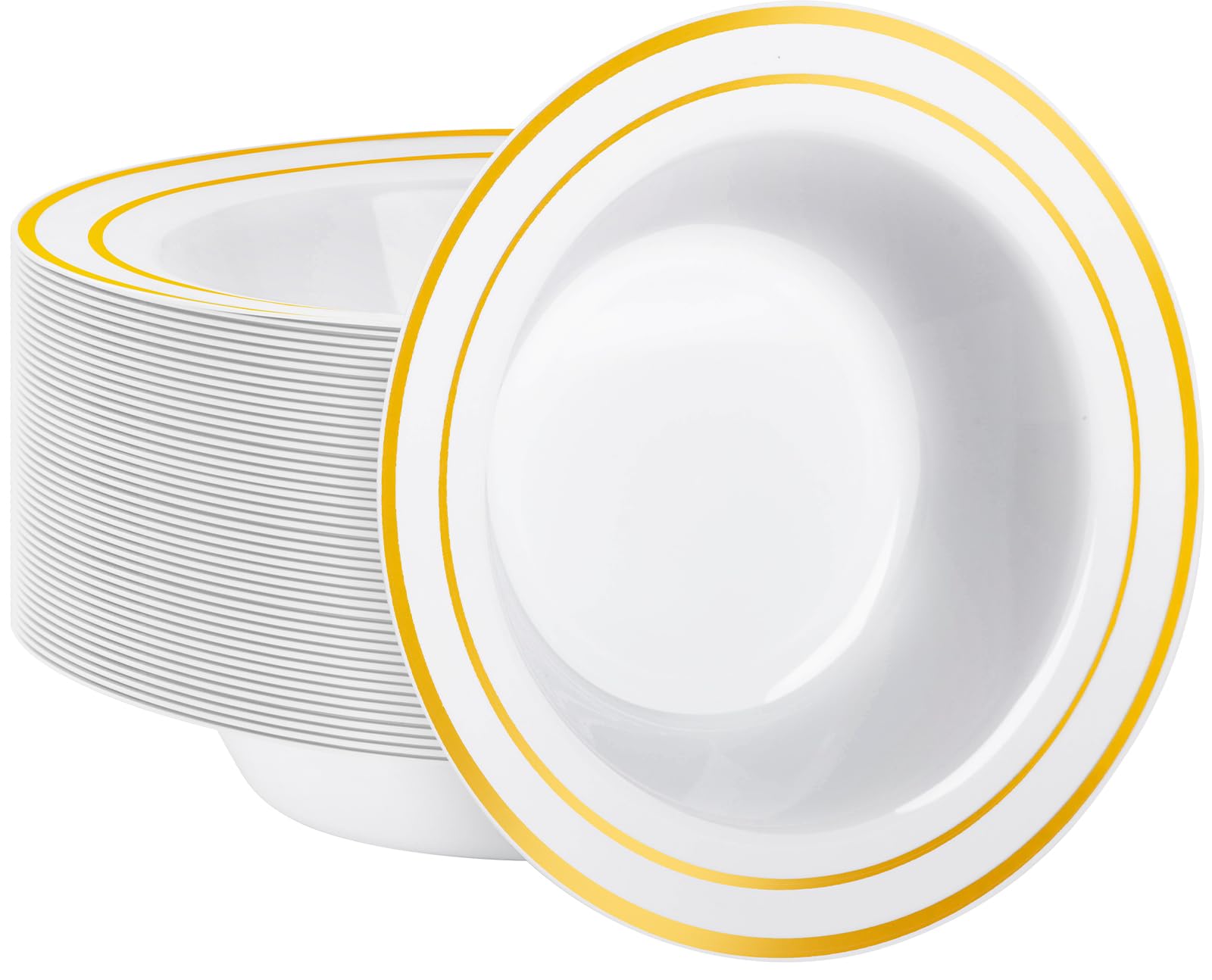 Goodluck Gold Rim Plastic Bowls - 25 Pack -20 Goodluck Gold Rim Plastic Bowls - 25 Pack -20