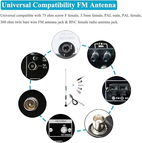 Miniatura 2 de Fancasee Universal FM Antenna Magnetic Base 75 Ohm Screw F Male Plug with PAL BNC 3.5mm & 75 to 300 Ohm Adapter Connector Coax Coaxial Cable FM