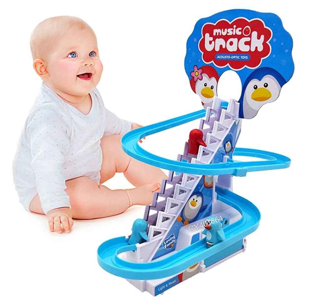 MOROVIK Duck Slide Toy Set, Funny Automatic Stair-Climbing Ducklings Cartoon Race Track Set Little Lovely Duck Slide Toy Escalator Toy with Lights and Music (Happy Penguin) (B0C8NL7Q5C) Amazon Price History, Amazon Price Tracker