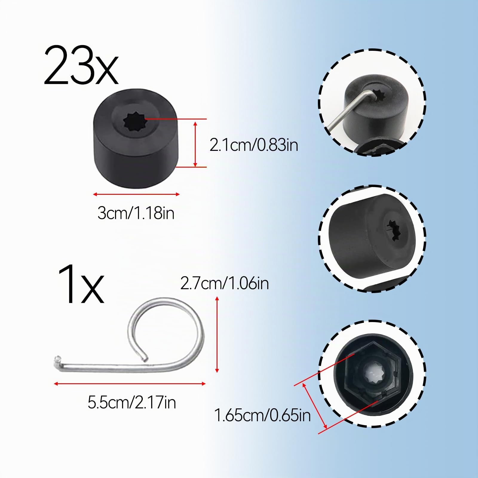 ZoeTekway 23 Copri Bulloni Ruota Antifurto Compatibile con VW Audi Nero