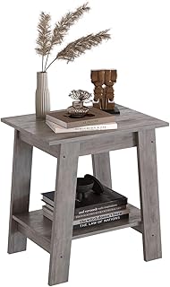 GarveeLife End Table with Storage & Night Stand 2-Tier Side Table - Compact Farmhouse Bedside Table for Small Bedrooms, Living Room Accent Furniture