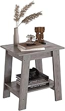 Garvee Rustic Style Side Table, Small Wooden Nightstand with 2 Shelves, Ideal for Small Spaces, Living Room, Bedroom, Office or Bathroom, Grey
